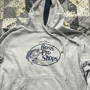 Bass Pro Shops Men's Light Gray Hoodie with Navy Logo